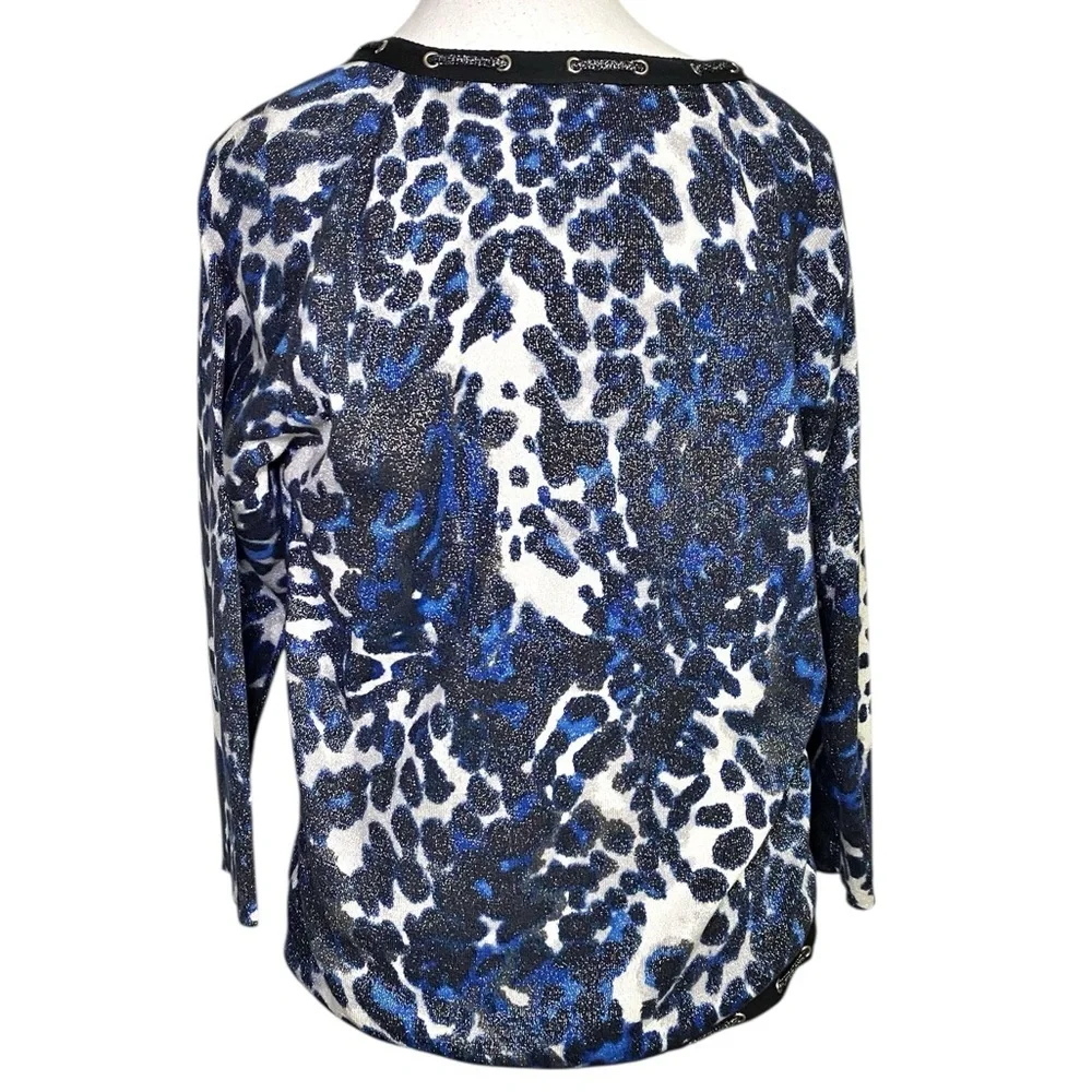 Sharon Young Black and Blue Animal Print Shimmer Long Sleeve Cardigan - Picture 2 of 15